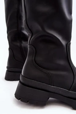 Kozaki Damskie Ocieplane Na Płaskim Obcasie Czarne Desiren