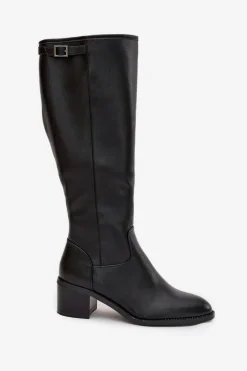 Kozaki Damskie Ocieplane Na Obcasie Z Klamrą Vinceza 58589 Czarne