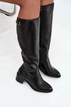 Kozaki Damskie Ocieplane Na Obcasie Z Klamrą Vinceza 58589 Czarne