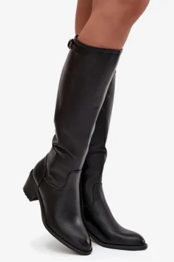 Kozaki Damskie Ocieplane Na Obcasie Z Klamrą Vinceza 58589 Czarne