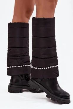 Kozaki Damskie Ocieplane Z Koralikami Czarne Irvette