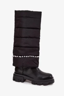Kozaki Damskie Ocieplane Z Koralikami Czarne Irvette