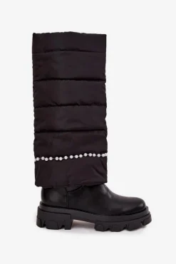 Kozaki Damskie Ocieplane Z Koralikami Czarne Irvette