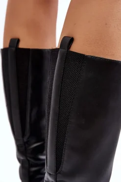 Kozaki Damskie Ocieplane Na Płaskim Obcasie Czarne Evelio