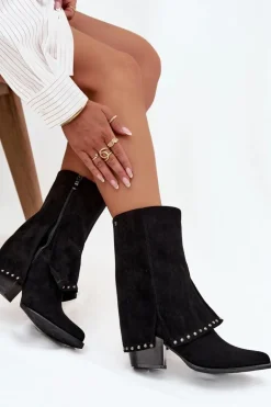 Kozaki Damskie Ocieplane Z Wywiniętą Cholewką Vinceza 16516 Czarne