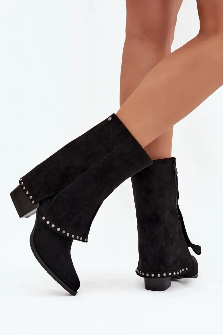 Kozaki Damskie Ocieplane Z Wywiniętą Cholewką Vinceza 16516 Czarne