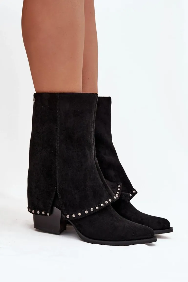 Kozaki Damskie Ocieplane Z Wywiniętą Cholewką Vinceza 16516 Czarne