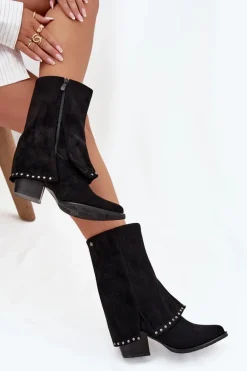 Kozaki Damskie Ocieplane Z Wywiniętą Cholewką Vinceza 16516 Czarne