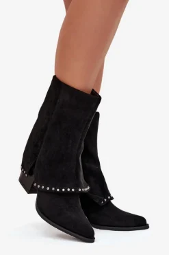 Kozaki Damskie Ocieplane Z Wywiniętą Cholewką Vinceza 16516 Czarne