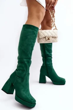 Kozaki Damskie Ocieplane Na Masywnym Obcasie Zielone Layala