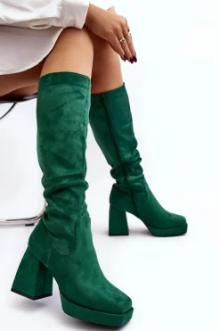 Kozaki Damskie Ocieplane Na Masywnym Obcasie Zielone Layala