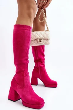 Kozaki Damskie Ocieplane Na Masywnym Obcasie Fuksja Layala