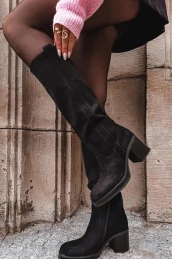 Kozaki Damskie Ocieplane Na Masywnym Słupku Czarne Sanelle