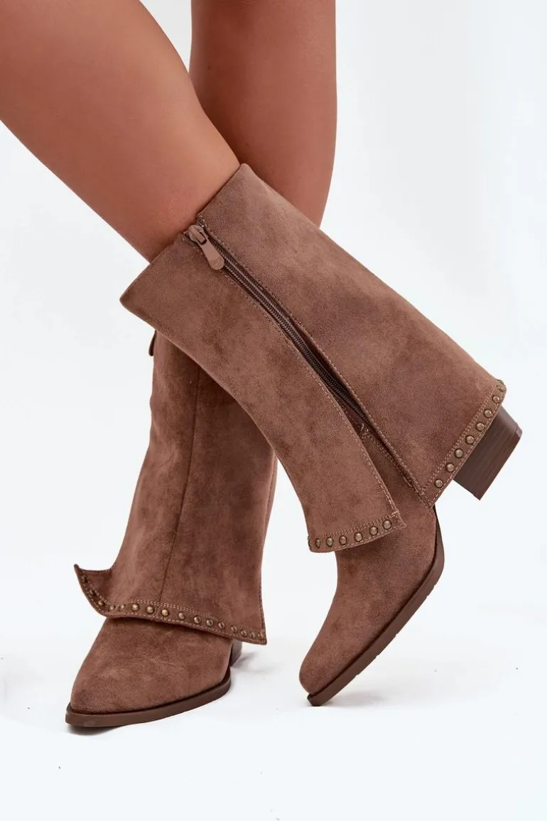 Kozaki Damskie Ocieplane Z Wywiniętą Cholewką Vinceza 16516 Beżowe