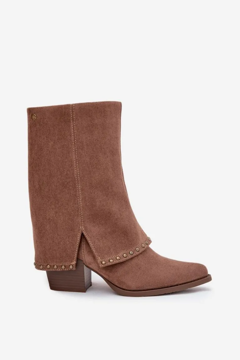 Kozaki Damskie Ocieplane Z Wywiniętą Cholewką Vinceza 16516 Beżowe