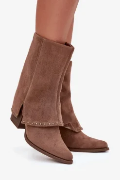 Kozaki Damskie Ocieplane Z Wywiniętą Cholewką Vinceza 16516 Beżowe