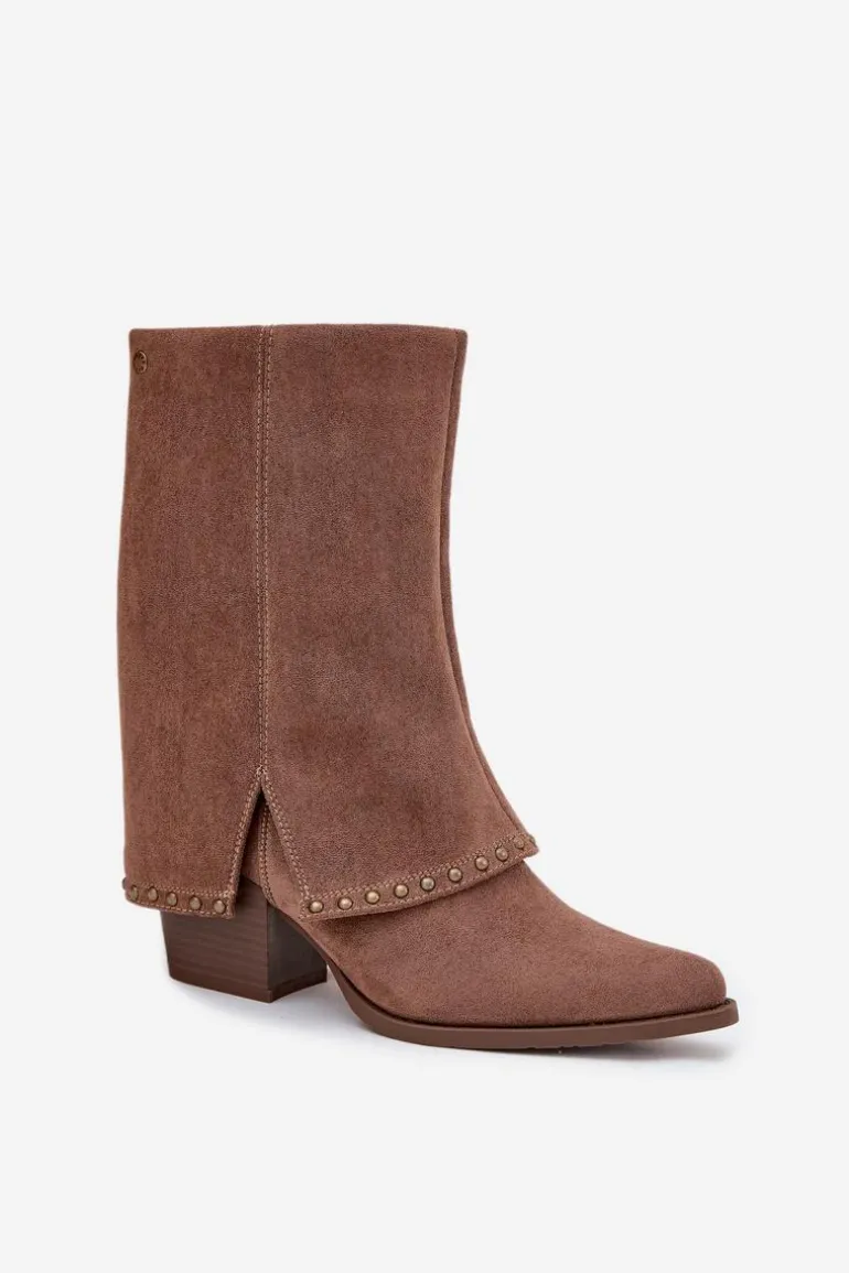 Kozaki Damskie Ocieplane Z Wywiniętą Cholewką Vinceza 16516 Beżowe