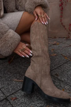 Kozaki Damskie Ocieplane Na Masywnym Słupku Beżowe Sanelle