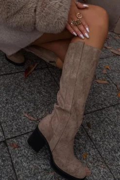 Kozaki Damskie Ocieplane Na Masywnym Słupku Beżowe Sanelle