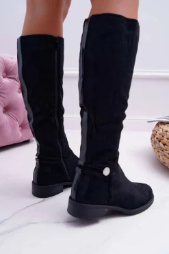 Kozaki Damskie Płaskie Do Kolan Czarne Xomea