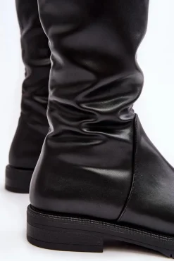 Kozaki Damskie Płaskie Przed Kolano Ocieplane Czarne Saraseini