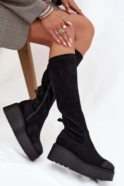 Kozaki Damskie Przed Kolano Na Platformie I Koturnie Vinceza 58342 Czarne