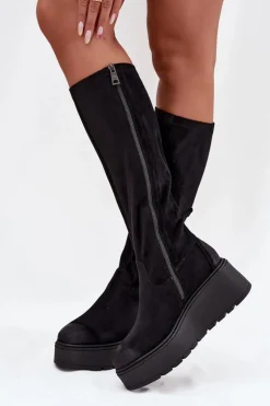 Kozaki Damskie Przed Kolano Na Platformie I Koturnie Vinceza 58342 Czarne