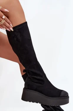 Kozaki Damskie Przed Kolano Na Platformie I Koturnie Vinceza 58342 Czarne