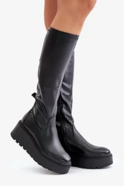 Kozaki Damskie Przed Kolano Na Platformie I Koturnie Vinceza 58342 Czarne