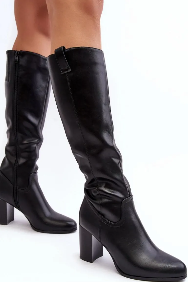 Kozaki Damskie Przed Kolano Na Słupku Czarne Nelamessa