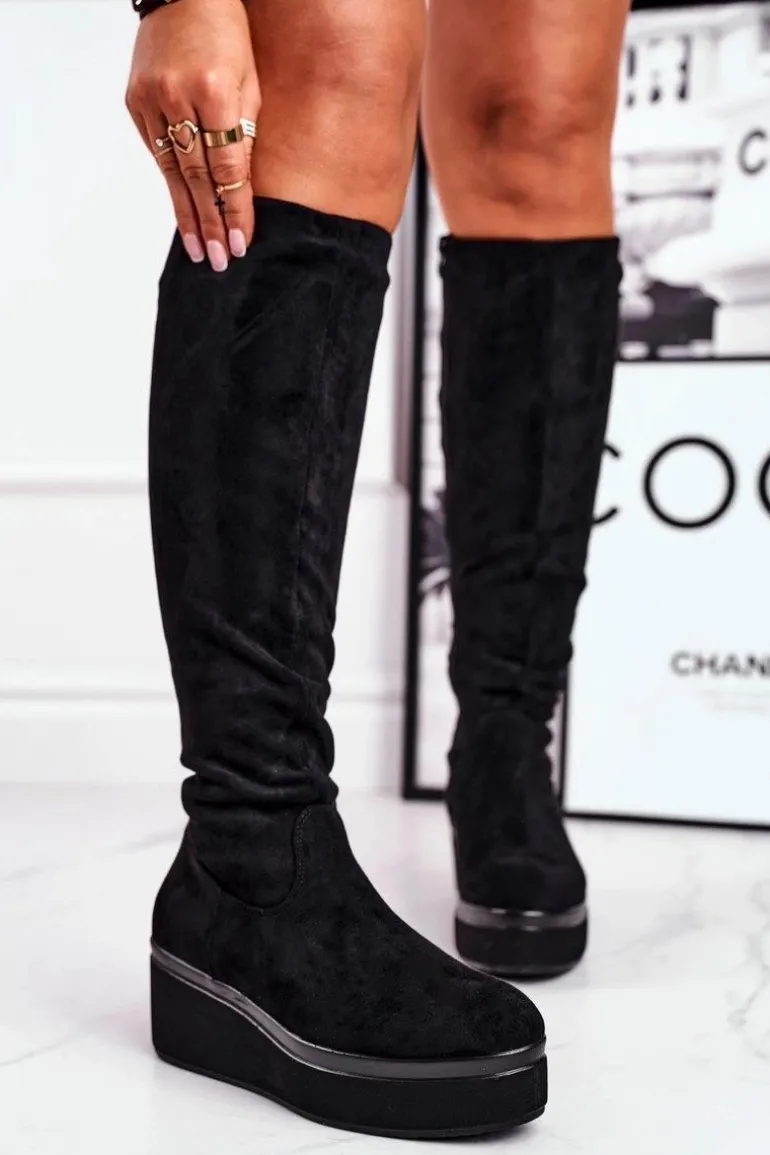 Kozaki damskie Sergio Leone na platformie czarne BT732