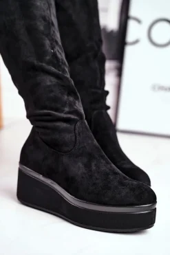 Kozaki damskie Sergio Leone na platformie czarne BT732