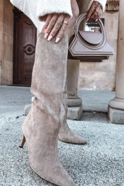 Kozaki Damskie Wsuwane Ocieplane Na Szpilce Beżowe Olivienne