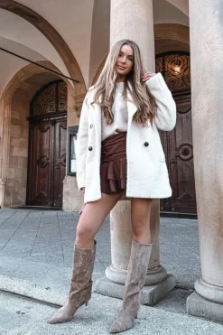 Kozaki Damskie Wsuwane Ocieplane Na Szpilce Beżowe Olivienne