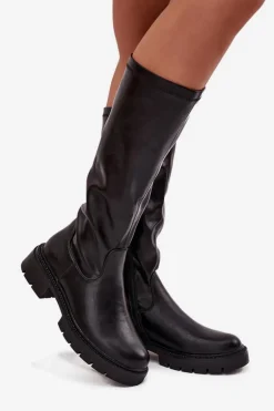 Kozaki Damskie Z Eko Skóry Czarne Oceana