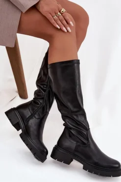 Kozaki Damskie Z Eko Skóry Czarne Oceana