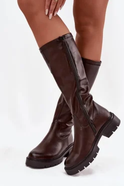 Kozaki Damskie Z Eko Skóry Czekoladowe Oceana