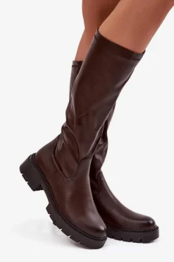 Kozaki Damskie Z Eko Skóry Czekoladowe Oceana