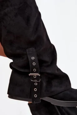 Kozaki Damskie Z Marszczoną Cholewką I Klamrą Czarne Ophelis