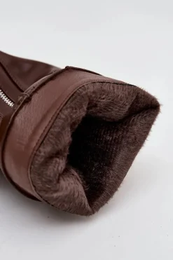 Kozaki Damskie Z Wywiniętą Cholewką Klamrą I Srebrnym Zamkiem Ocieplane Brązowe Bressa