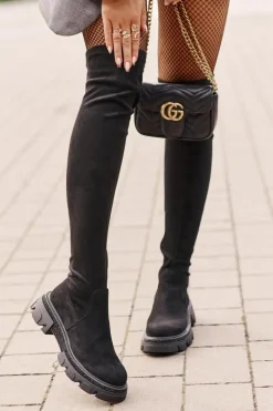 Kozaki Damskie Za Kolano Eko Zamszowe Czarne Irithalla