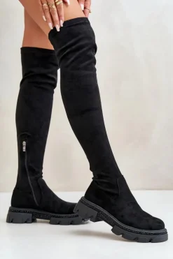 Kozaki Damskie Za Kolano Eko Zamszowe Czarne Irithalla