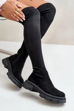 Kozaki Damskie Za Kolano Eko Zamszowe Czarne Irithalla