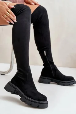 Kozaki Damskie Za Kolano Eko Zamszowe Czarne Irithalla
