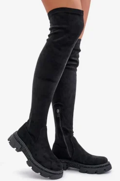 Kozaki Damskie Za Kolano Eko Zamszowe Czarne Irithalla