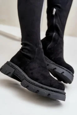 Kozaki Damskie Za Kolano Eko Zamszowe Czarne Irithalla