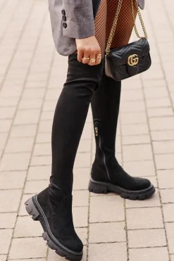 Kozaki Damskie Za Kolano Eko Zamszowe Czarne Irithalla