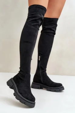 Kozaki Damskie Za Kolano Eko Zamszowe Czarne Irithalla