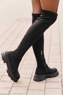 Kozaki Damskie Za Kolano Eko Zamszowe Czarne Irithalla