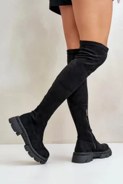 Kozaki Damskie Za Kolano Eko Zamszowe Czarne Irithalla